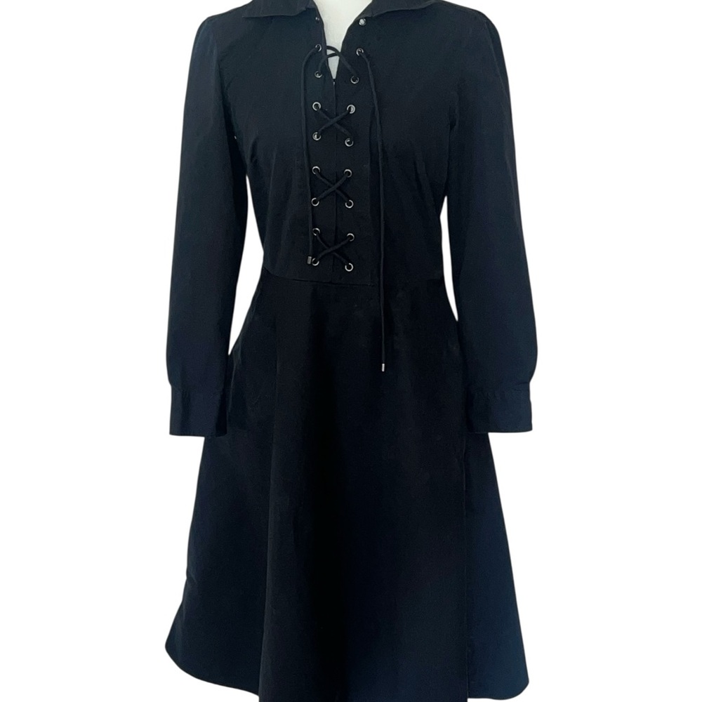 Polo by Ralph Lauren Black Lace-Up Long Sleeve Dress